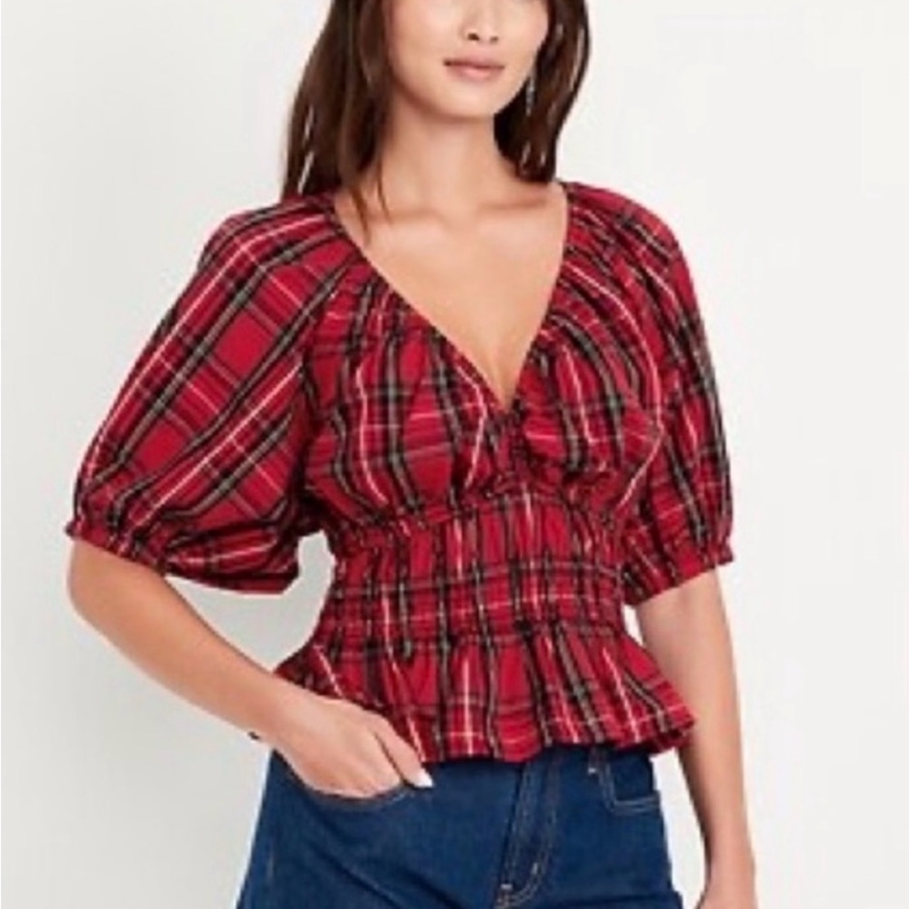 Old Navy Red Plaid Blouse